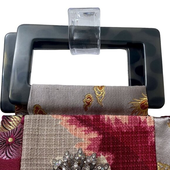 NIZNIK New York Bag Boutique Designer Handbag Fabric Patchwork Clutch Brooch - Picture 4 of 12